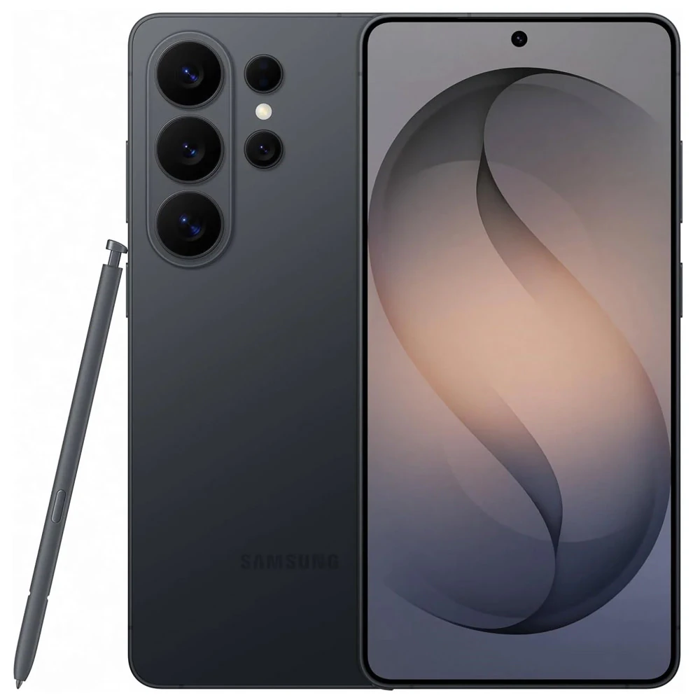 Samsung Galaxy S26 Ultra smartphone in sleek black finish, featuring a stunning display and advanced camera system. Includes S Pen stylus, showcasing a modern design with a premium feel.